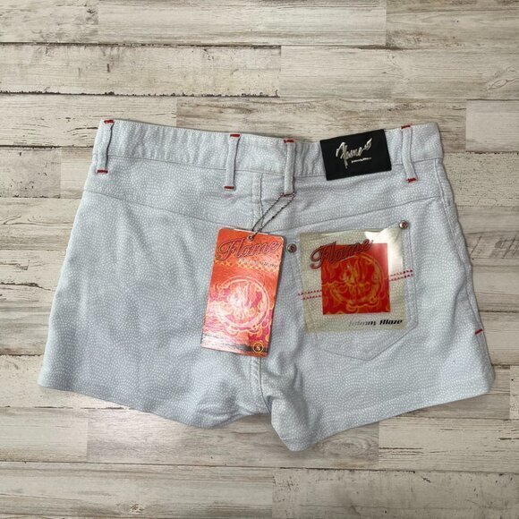 Y2k‎ Johnny Blaze Flame Deadstock Glitter Denim Shorts Womens Size 9/10 - Picture 1 of 7